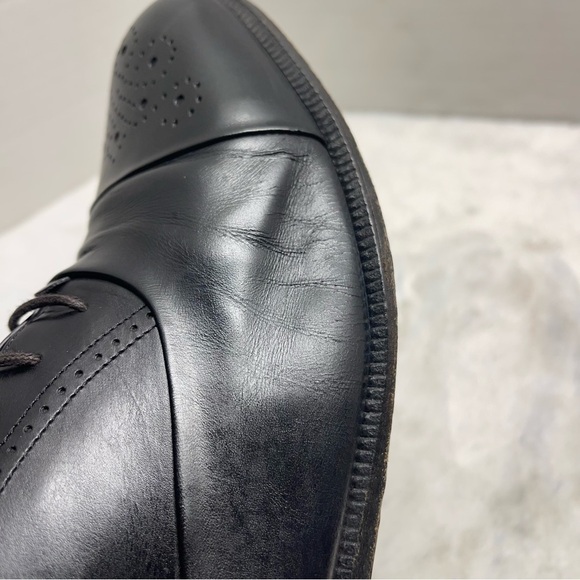 Salvatore Ferragamo Mens Black Leather Cap Toe Dress Shoes SZ 8.5 - Picture 9 of 16